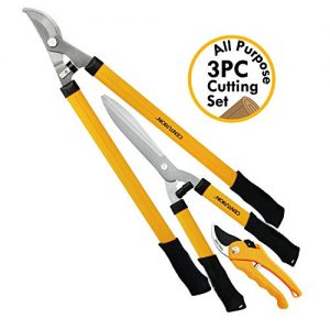 Centurion 497 3-pc Deluxe Set 24-inch Bypass Lopper, 8-inch Blade Hedge Shear, Bypass Pruner Cutting Tools Set