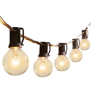 Brightown Outdoor Patio String Lights-100Ft G40 Backyard Lights with 104 5W Edison Clear Bulbs(4 Spare), UL listed Waterproof Hanging Lights for Balcony Porch Bistro Party Decor, C7/E12 Socket, Black