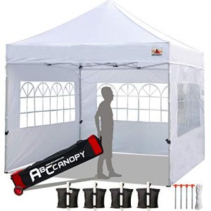 ABCCANOPY Tents Canopy Tent 10 x 10 Pop Up Canopies Commercial Tents Market stall with 3 Removable Sidewalls and 1 Door Wall Bonus 4 Weight Bags, 4 Stakes and Upgrade Roller Bag, White