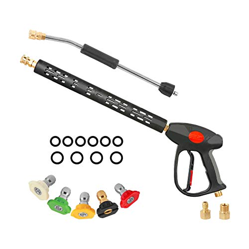 Atmozon Long Pressure Washer Spray Gun, 30 Degrees 1/4 Quick Connect Replacement Extension Wand,5 Nozzle Tips, 40 Inch, 4000 PSI Thread Fitting M22-14mm, M22-15mm and 3/8 Quick Plug