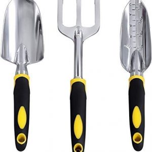 Dorathye Garden Tool Set, 3 Piece Heavy Duty Cast-Aluminum Heads Gardening Kit with Soft Rubberized Non-Slip Handle - Trowel,Transplant Trowel and Cultivator Hand Rake - Garden Gifts for Parents