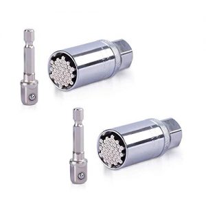 WeTest 2 Pcs Premium Universal Socket Wrench with Multi-Function Grip, Ratchet Tool Set (9-21mm), Power Drill Adapter, Tools Gifts for Men