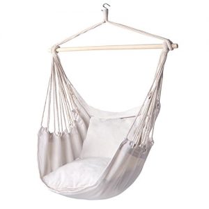 Y- STOP Hammock Chair Hanging Rope Swing-Max 320 Lbs-2 Seat Cushions Included-Quality Cotton Weave for Superior Comfort & Durability (Beige)