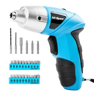 Hi-Spec 26 Piece 4.8V Electric Power Cordless Screwdriver with Rechargeable Battery & LED Light. Includes Screwdriver Bit Accessories Set for Home DIY & Repair (Blue)
