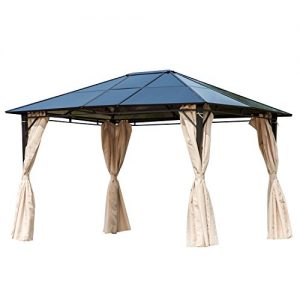 Outsunny 10' x 12' Outdoor Steel Frame Gazebo with Twin-Wall Polycarbonate Hardtop Roof and Removable Curtains