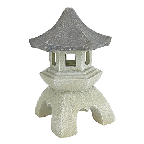 Design Toscano Asian Decor Pagoda Lantern Outdoor Statue, Medium 10 Inch, Polyresin, Two Tone Stone