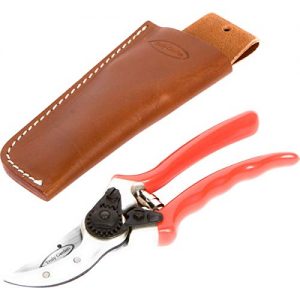 Truly Garden Hand Pruners with Leather Sheath. These 8.5" Bypass Pruning Shears Have a Forged Aluminum Handle and Hardened Steel Blade.