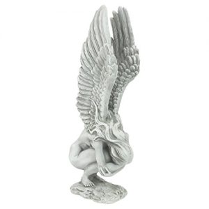 Design Toscano Remembrance and Redemption Angel Religious Garden Statue, Medium 15 Inch, Polyresin, Antique Stone