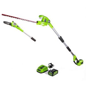 Greenworks 8 Inch 40V Cordless Pole Saw with Hedge Trimmer Attachment 2.0Ah Battery and Charger Included PSPH40B210