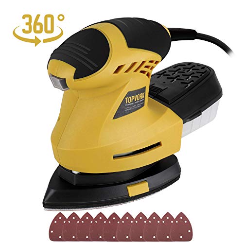 Mouse Detail Sander, Ginour 1.6A 200W 12,000 OPM Sander with 10 Pcs Sandpapers (80 & 180 Grits), 360°Rotatable Sanding Pad, 3M Cord, Dust Collection System For Tight Spaces Sanding in Home Decoration