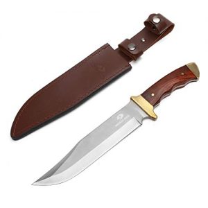 MOSSY OAK 14-inch Bowie Knife, Full-tang Fixed Blade Wood Handle with Leather Sheath