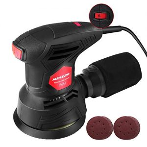 Meterk 5 Inch Random Orbit Sander Machine 2.5A Electric Hand Sander with 12Pcs Sandpapers, 12000RPM, 6 Variable Speed, Efficient Dust Collector Bag, Ideal for Finishing, Sanding, Polishing Wood