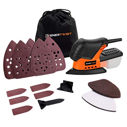 Enertwist Mouse Detail Sander -13000OPM Lightweight Small Sander with Dust Box for Tight Corner and Small Hard-to-reach Areas Wood Sanding, ET-DS-100