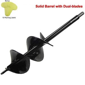 Auger Drill Bit 3x12inch Garden Solid Barrel Dual-Blades Plant Flower Bulb Auger Spiral Hole Drill Rapid Planter Earth Post Umbrella Hole Digger for 3/8" Hex Drive Drill Works for Any Kinds Soils