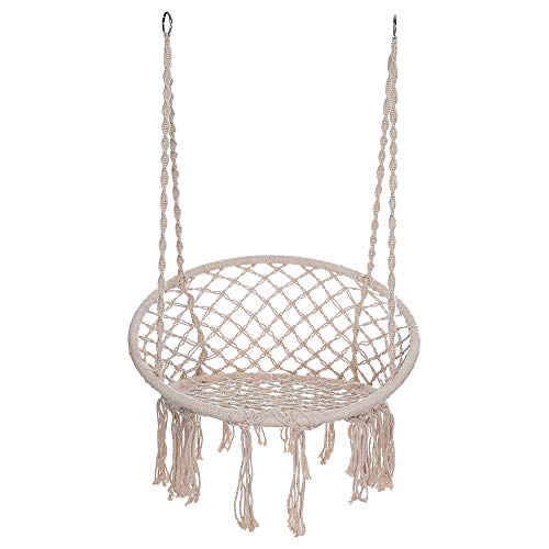 Hammock Chair Macrame Swing Hanging Cotton Rope Swing Chair for Indoor & Outdoor Home Garden Patio Balcony and More 300 Pounds Capacity Best Gift