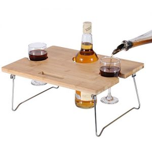 INNOSTAGE Portable and Foldable Wine and Snack Table for Picnic Outdoor on The Beach Park or Indoor Bed-2 Positions