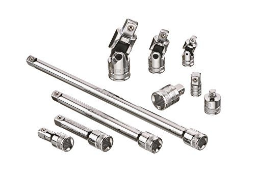 ARES 71270-10-Piece Socket Accessory Set - Premium Chrome Vanadium Steel with Mirror Finish - Includes Socket Adapters, Extensions and Universal Joints