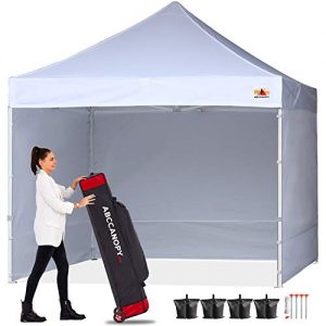 ABCCANOPY Canopy Tent 10x10 Pop Up Canopy Tent Commercial Instant Shade Tent with Upgrade Roller Bag, Bonus 4 Weight Bags, Stakes and Ropes, White Canopy with Sun Wall