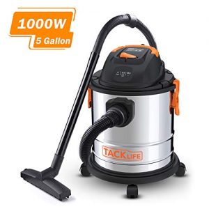 Stainless Steel Shop Vac, TACKLIFE 5.5 Peak HP, 5 Gallon, 1000W Wet Dry Vacuum, Cover 320 Square Feet Clean Range, 4-Layer Filtration System, Dry/Wet/Blow 3 in 1 for Cleaning Needs-PVC02A