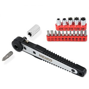 Neiko 03043A Right Angle 1/4-Inch Dual-Drive Head Mini Ratchet Wrench Screwdriver Bit and Socket 17-Piece Set | CR-V Steel