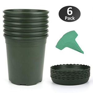 GROWNEER 6-Pack 1 Gallon Nursery Pot Garden Flower Pots, Nursery Plant Container Kit with 6 Pcs Matching Pallets and 15 Pcs Plant Labels, Green
