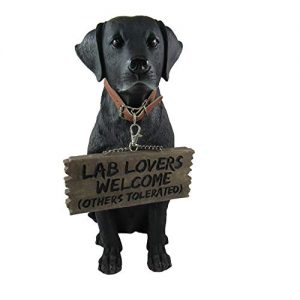 DWK - Bela - Black Labrador Retriever Indoor Outdoor Dog Statue with Reversible Sign Lab Lovers Welcome/Don't Stop Retrievin' Garden Patio Accessory Home Decor Accent, 13-inch