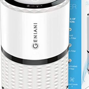 GENIANI Home Air Purifier with True HEPA Filter for Allergies and Pets/Smoke/Mold/Germs and Dust - Odor Eliminator and Air Cleaner for Large Room with Optional Night Light - 2-Year Warranty