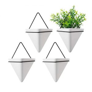T4U Triangle Wall Planter, Set of 4 Hanging Planter Vase & Geometric Planter Wall Decor Air Plant Container for Home and Office Decoration Birthday Wedding Gift (Medium, White)