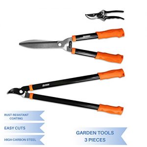 E&K Sunrise Garden Tree Tools Set 3 Piece Best for Lawn & Garden Care Garden Kit with Lopper, Hedge Shears and Pruner Shears, Tree & Shrub Care Kit