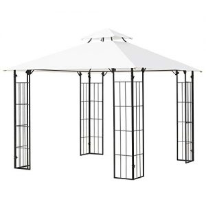 Outsunny 10' x 10' Decorative Outdoor Steel Patio Gazebo with Double Vented Canopy Roof for Garden Lawn