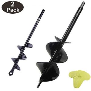 Auger Drill Bit Garden 2Pack Solid Barrel Dual-Blades Plant Flower Bulb Auger Spiral Hole Drill Rapid Planter Earth Post Umbrella Hole Digger for 3/8" Hex Drive Drill for Any Kinds Soils 1.6x9/3x12in
