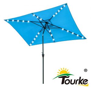 Tourke 10 x 6.5 Ft Led Lighted Patio Umbrella Outdoor Table Umbrella with Push Button Tilt and Crank,6 Steel Ribs, for Garden, Deck, Backyard, Swimming Pool and More(Sky Blue)