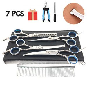 MaoCG Dog Grooming Scissors Set, Safety Round Blunt Tip Grooming Tools, Professional Curved,Thinning,Straight Scissors with Comb,Nail cliper and Nail File,Grooming Shears for Dogs and Cats.