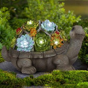GIGALUMI Turtle Garden Figurines Outdoor Decor, Garden Art Outdoor for Fall Winter Garden Decor,Outdoor Solar Statue with 7 LEDs for Patio,Lawn,Yard Art Decoration, Housewarming Garden Gift
