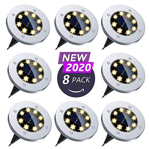 Flalivi Solar Ground Lights - 8 LED Solar Garden Lights Outdoor Waterproof Bright in-Ground Lights for Lawn Pathway Yard Driveway (8 Packs)