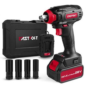 20V Max Cordless Impact Wrench, EASTVOLT Brushless Motor with 1/2 Inch Chuck, Max Torgue 225ft/lbs, 2 torque settings, Fast Charger, 4.0Ah Lithium-ion Battery, 4 Pcs Driver Impact Sockets, EVIW2001B