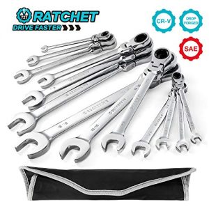 GEARDRIVE Flex-Head Ratcheting Combination Wrench Set, SAE, 13-piece, 5/16'' to 1'', Chrome Vanadium Steel Construction with Rolling Pouch