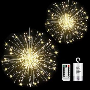 2 Pack Firework Lights led Copper Wire Starburst String Lights 8 Modes Battery Operated Fairy Lights with Remote,Wedding Decorative Hanging Lights for Party Patio Garden Bedroom Decoration (2, white)