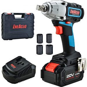 ENEACRO 20V Cordless Impact Wrench Brushless Motor 300 Ft-lb Max Torque,4.0 AH Battery with Fast Charger,3 Speed Switch,1/2 Inch Detent Anvil,Belt Clip,Carrying Case