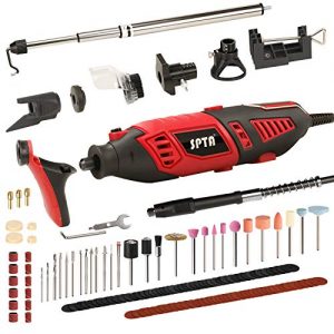 SPTA Professional Variable Speed Rotary Tool Kit with Heavy Duty 170W/1.4A Electric Motor, Universal 3-Jaw Chuck, 10 Attachments & 125 Accessories Included