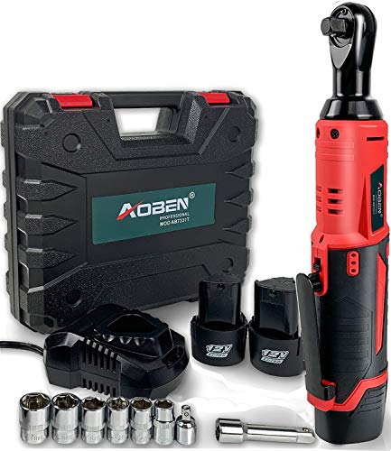 Cordless Electric Ratchet Wrench Set, AOBEN 3/8" 12V Power Ratchet Tool Kit with 2 Packs 2000mAh Lithium-Ion Battery and Charger