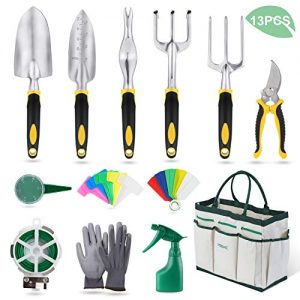 YISSVIC Garden Tools Set 12 Pieces Heavy Duty Gardening Kit cast Aluminum with Soft Rubberized Non-slip Handle,Durable Storage Tote Bag and Pruning Shears, Gardening Supplies Gifts for Men Women