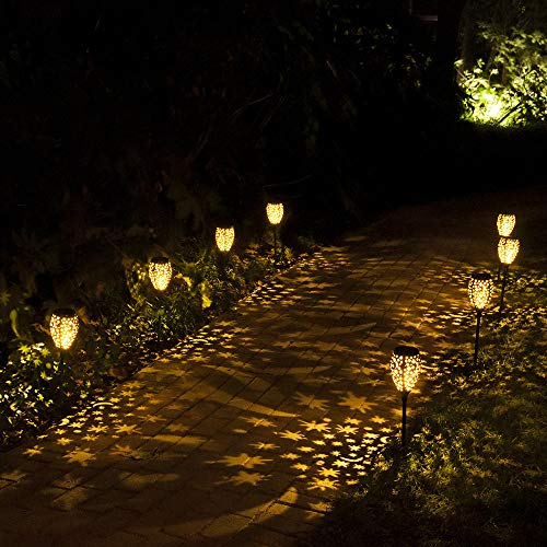 Walensee Garden Solar Lights Outdoor (Matte Black 2 Pack), Solar Powered Stake Lights, Waterproof LED Torch Lights, Decorative Metal Pathway Lights for Walkway, Pathway, Yard, Lawn, Patio