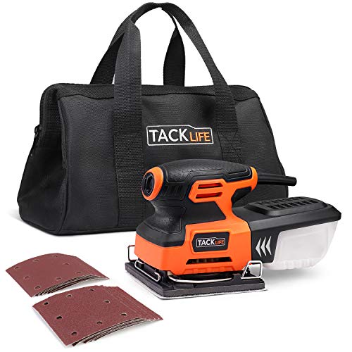 TACKLIFE 1/4 Sheet Sander, 2.2A Palm Sander with Copper Motor, 15,000 RPM, Dust-proof Switch, Soft Rubber Protection, Low Tremor for DIY Sanding PSS01A