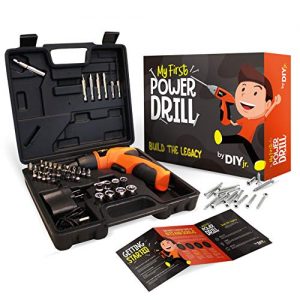 My First Power Drill Set - Real Cordless Drill for Boys and Girls - Lightweight, LED Light, Child Size Kit, Carrying Case, Includes Bits, Charger, 5 Year Warranty