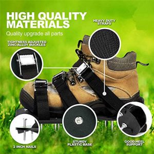 Lawn Aerator Shoes, Tuscom Lawn Aerator Sandal with 6 Adjustable Straps & Heavy Duty Metal Buckles, Inflatable for Your Lawn or Courtyard, Convenient Loose Earth Gardening Tools (Black)