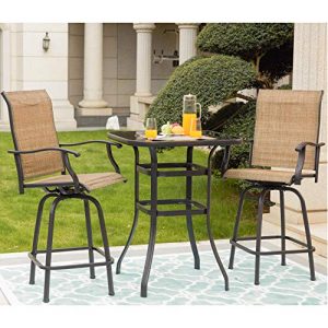 LOKATSE HOME 3 Pcs High Swivel Stools 2 Tall Chairs and 1 Height Outdoor Bistro Table, 3PCS, Patio bar Set