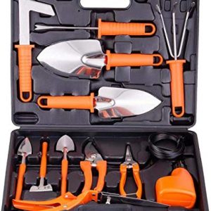 Yafei Gardening Tools Set,14 Pieces Stainless Steel Garden Hand Tool, Gardening Gifts for Women,Men,Gardener,Sprayer,Gardening Gifts for Women & Men (Orange)