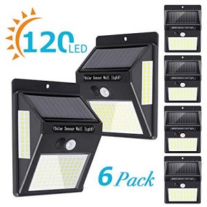 Solar Lights Outdoor[120 LED/3 Optional Modes],270°Lighting Angle Solar Motion Sensor Lights Wireless IP65 Waterproof Outdoor Solar Security Lights for Porch Garden Yard Fence Patio Deck (6 Pack)