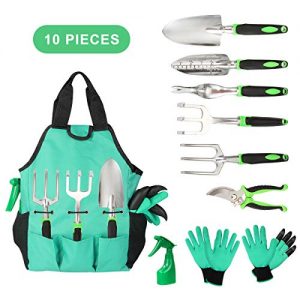 Aladom Known Vegetable Herb, Outdoor Gifts for Men Women Set 10 Pieces, Kit with Heavy Duty Aluminum Hand Tool and Digging Cla, Yellow